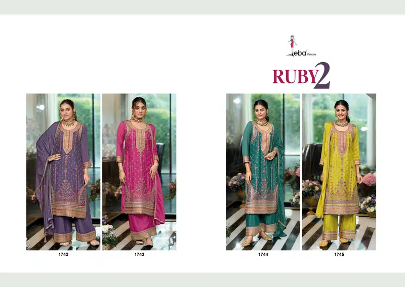 Ruby 2 By Eba Chinon Embroidery Designer Readymade Suits Exporters In India
